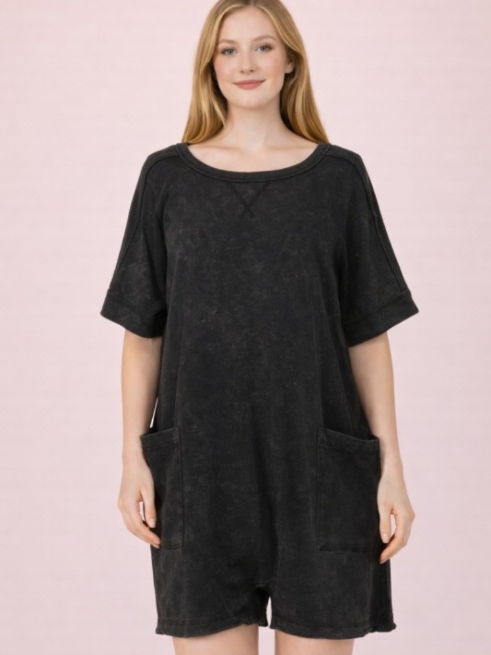 "The Rowan" Black Oversized V Back Romper
